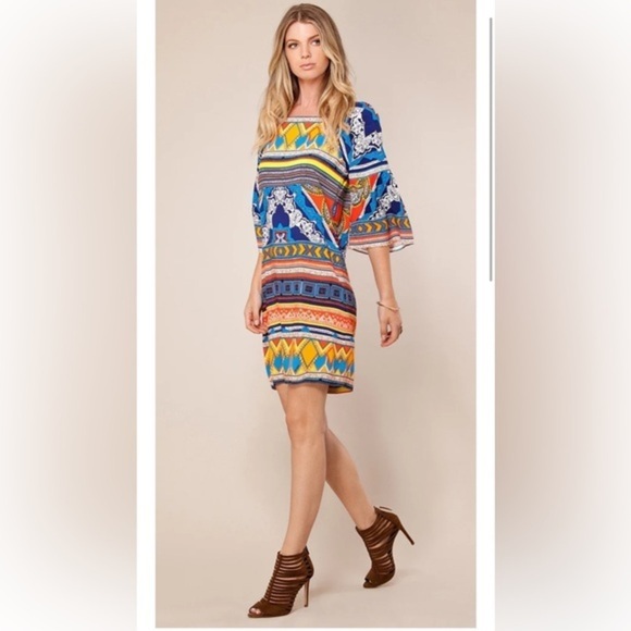 Hale Bob Mixed Print Satin Shift Dress Size Small